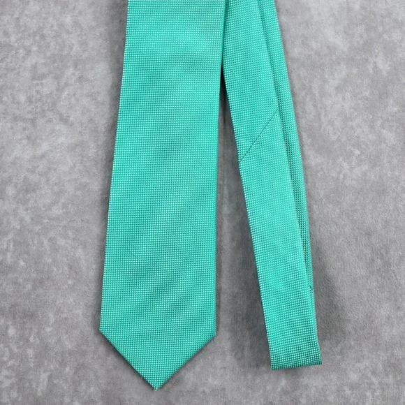 Countess Mara Green Silver Checker Weave Stripe Geometric Men's Neck Tie NWOT - Picture 2 of 6